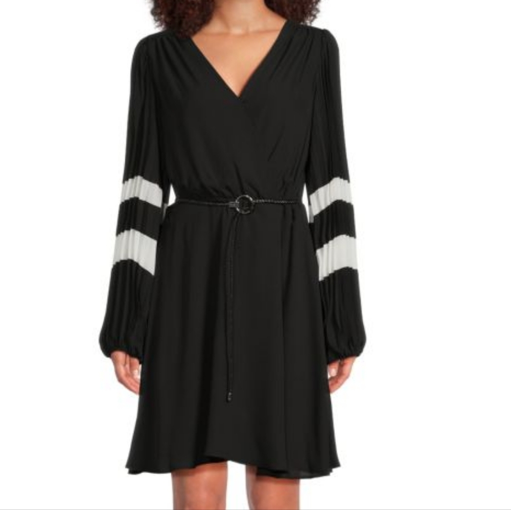 Karl Lagerfeld Paris Surplice Dress With Leather Belt